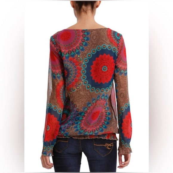 NWOT Desigual Sheer Blouse Tunic Colorful Circle
Pattern Long Sleeve, Large - Picture 2 of 10